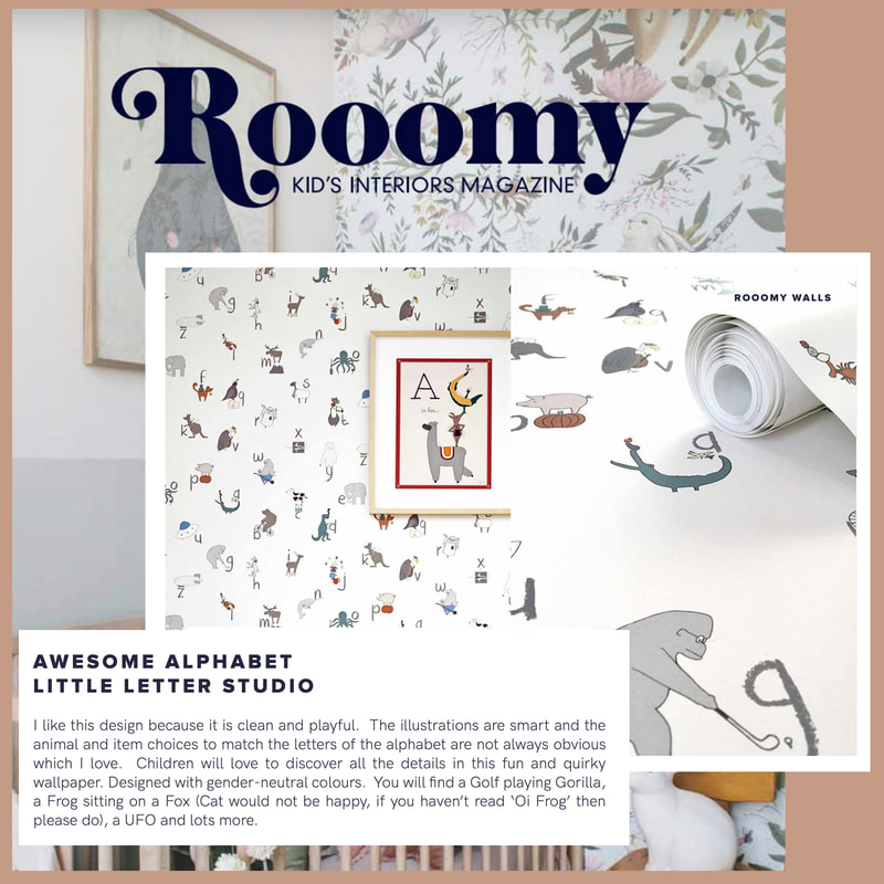 Awesome Alphabet children's wallpaper by Little Letter Studio - as featured in Rooomy Magazine.